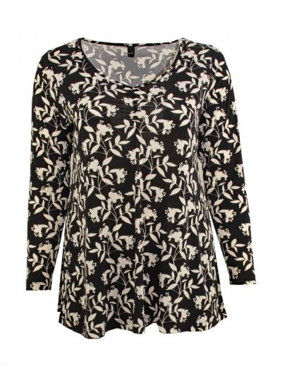 Yoek flared Tunic floral print black and white curvy size