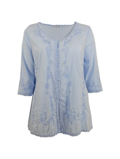 Mona Lisa cotton blouse embroidery light blue plus size fashion online