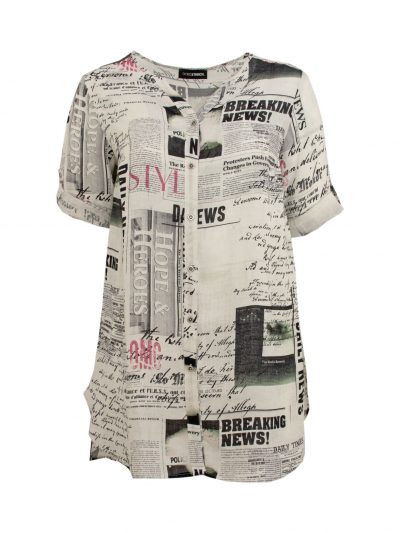 Doris Streich linen blouse newspaper print plus size online