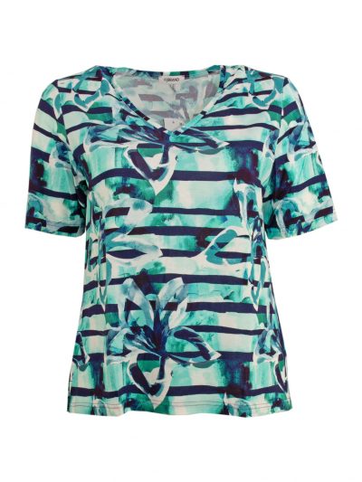 KjBRAND flared T-shirt print floral turquoise plus size fashion online