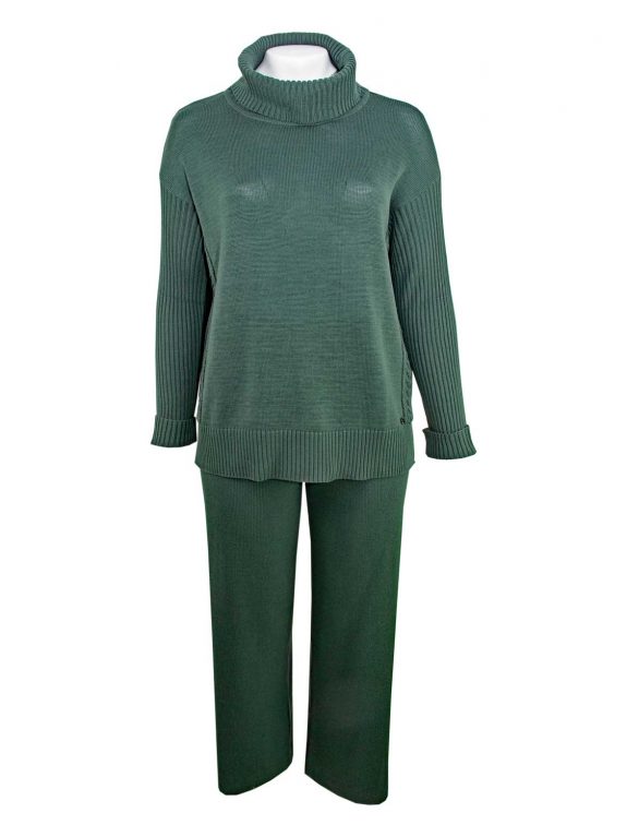 Verpass Pullover Rollkragen Zopf und Strick-Hose grün Baumwolle große Größen Mode online