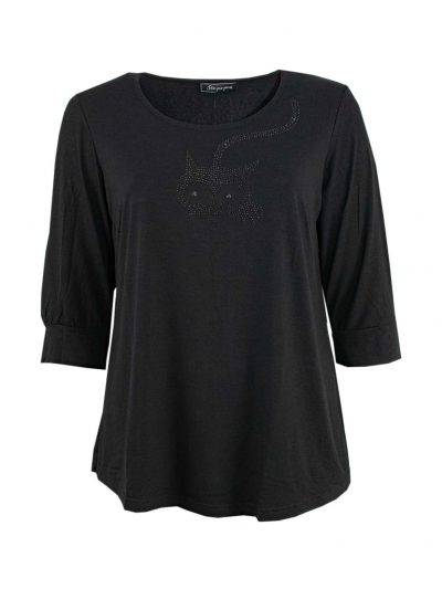 Sempre Piu T-shirt motif cat glitter plus size fashion online