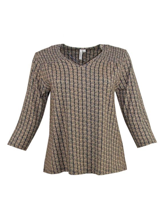 CISO Shirt V-Ausschnitt Stäbchen Druck dunkelblau große Größen Mode online